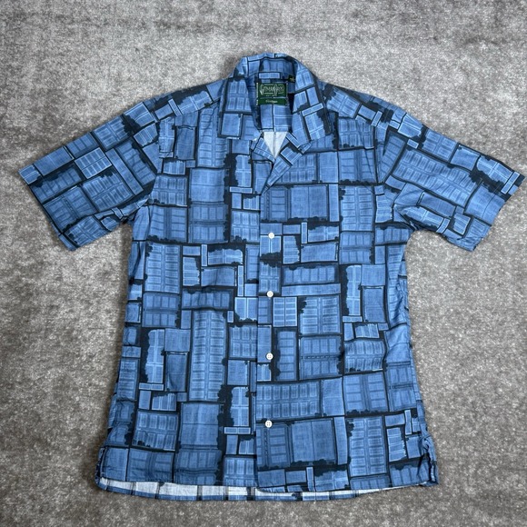 Gitman Bros Vintage Shirt Men's Small Blue Tennis Courts Camp Loop Collar‎